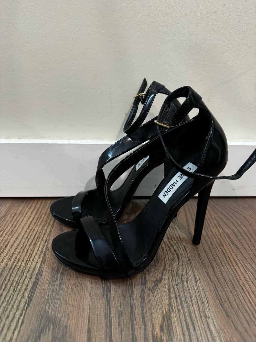 Steve Madden Black Patent Strappy Ankle-Heels